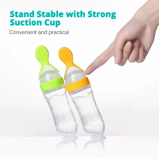 Safe Useful Silicone Baby Bottle With Spoon Food Supplement