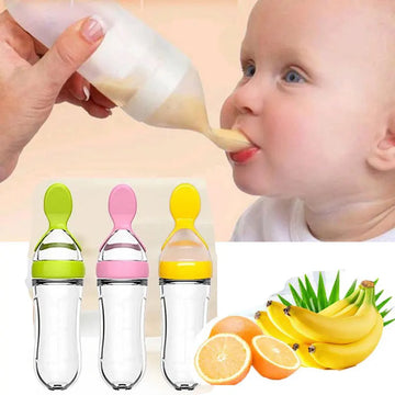 Safe Useful Silicone Baby Bottle With Spoon Food Supplement